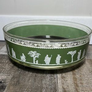 Vintage 50s Green Hellenic Jeanette Glass Mid-Century Modern Greek God Bowl